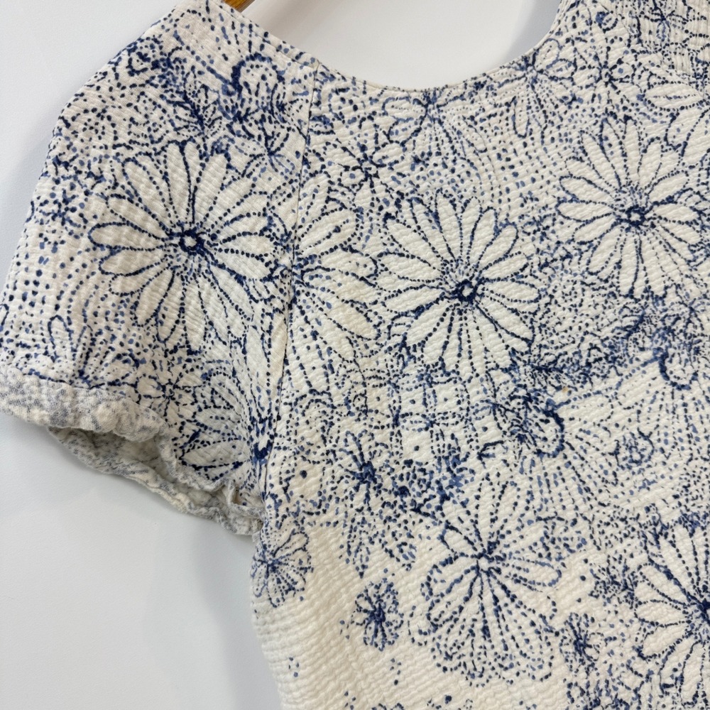 Free People Pinwheel Mini Dress Women M White Blue Floral Open Back Swing - Picture 5 of 15